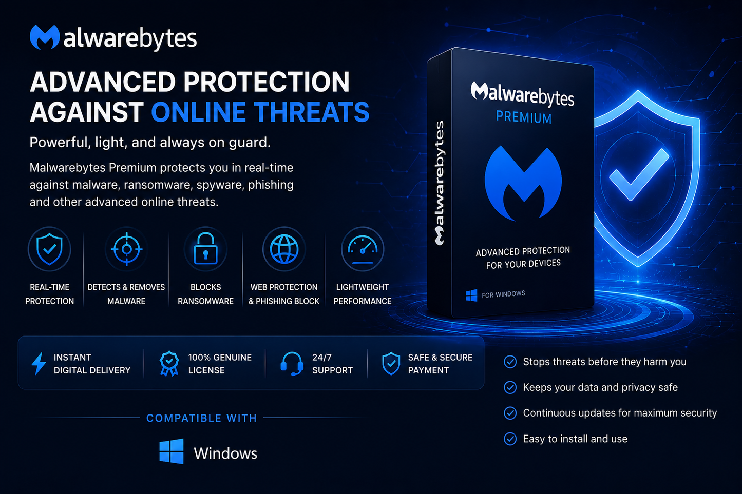 MalwareBytes Anti-Malware - Premium - 1 Key -Lifetime  Key With Warranty